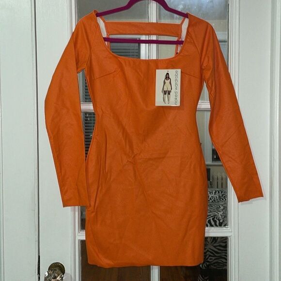 NWT Naked wardrobe faux leather long sleeve open back mini pullover dress - Picture 1 of 8